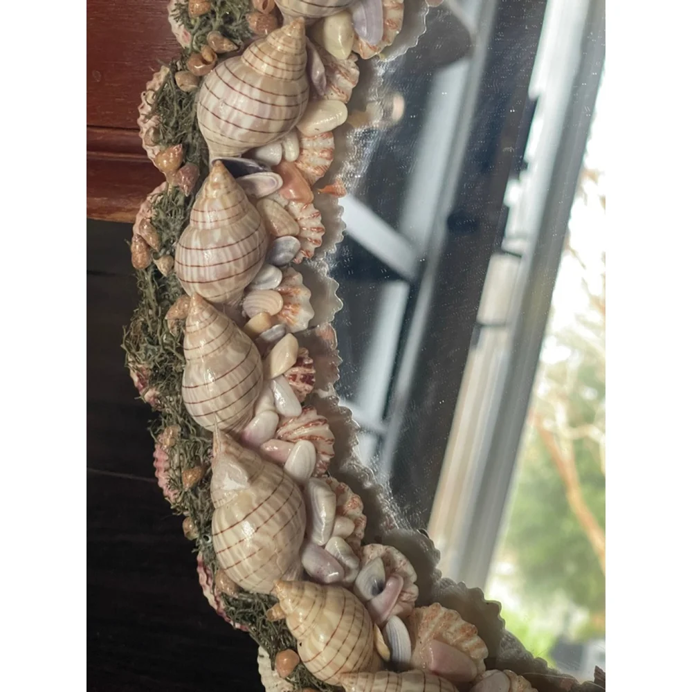 Handmade Seashell Wall Mirror Coastal Cottage Beach Decor – 12” Round